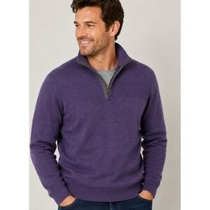 Banana Republic Men's Purple Quarter Zip Cotton Blend Ribbed Pullover Sweater M